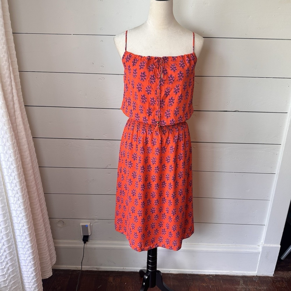 Tory Burch Orange Floral 100% Silk Blouson‎ Slip Dress 2 Preppy Resort Wedding
